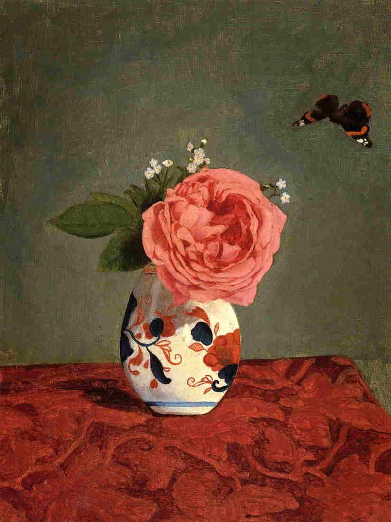 Gustave Caillebotte Garden Rose and Blue Forget-Me-Nots in a Vase